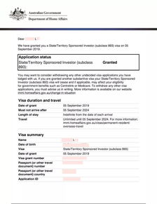 恭喜L女士成功獲得893商業(yè)投資者永居簽證！